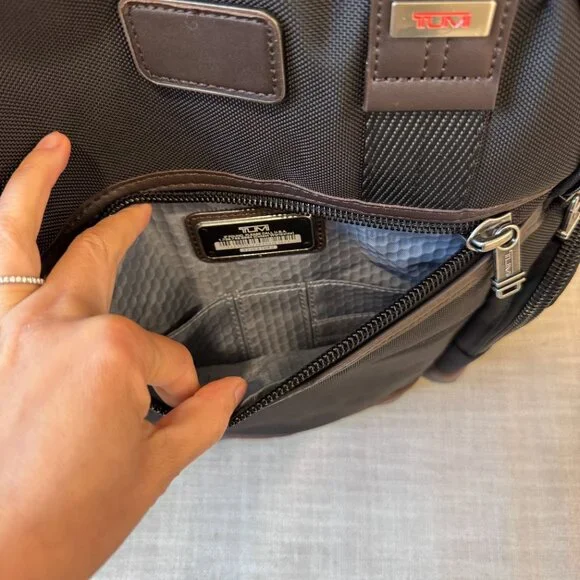 Tumi alpha bravo knox black with brown leather backpack